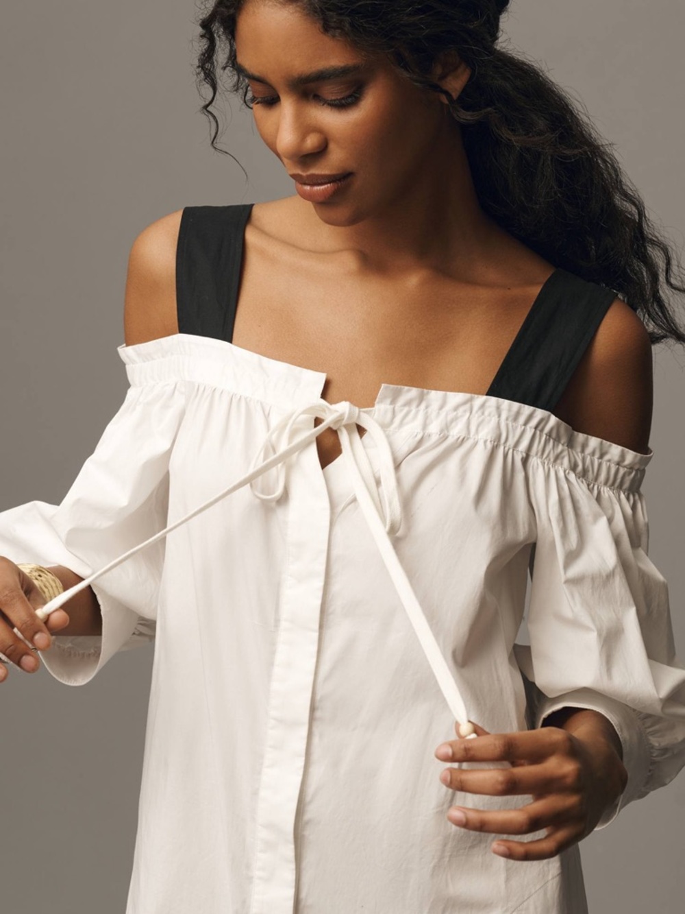 Anthropologie NWT Plenty by Tracy Reese Off Shoulder White Tie-Front Midi Dress - Picture 3 of 9